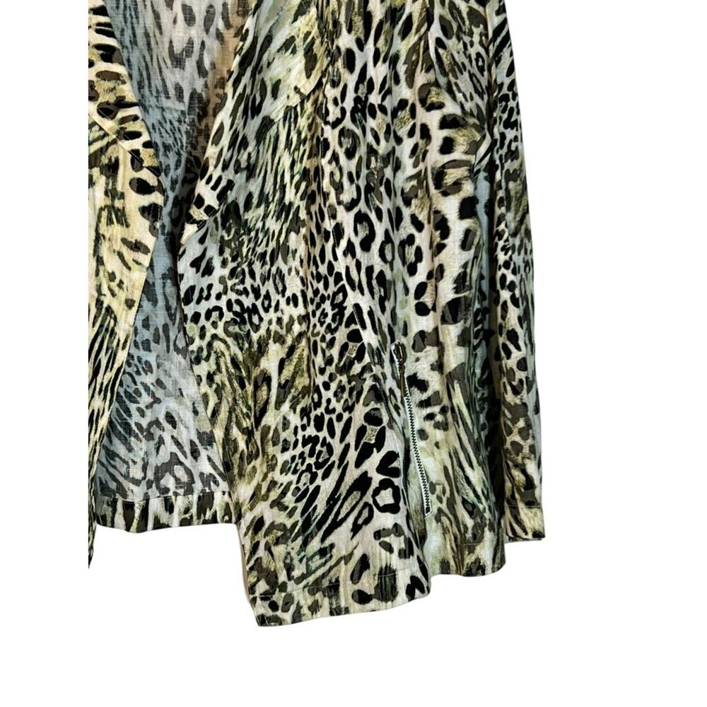 Chico's Animal Print 100% Linen Zipper Pockets Moto Open Blazer Size 2 - Picture 3 of 9